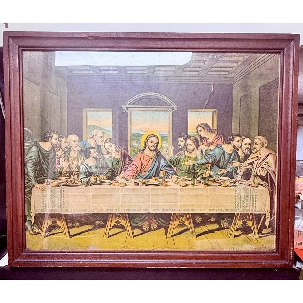 Vintage R. Tesar Last Supper Framed Print Religious Wall Art Wedding Gift 1927